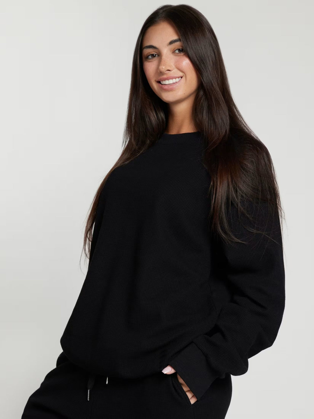 Damen Waffelstrick-Loungewear-Set mit Oversized-Sweater und Kordel-Jogginghose EB