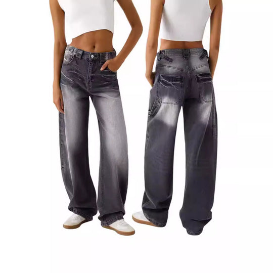 Damen weite High-Waist Jeans mit elegantem Schnitt und lässigem Design EB