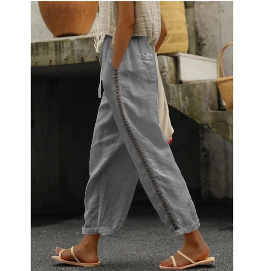 Damen lässige Leinenhose mit seitlichen Schneidern EB