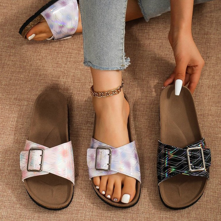 Damen Komfortable Riemchen-Sandalen mit modischem Schnallen-Design EB