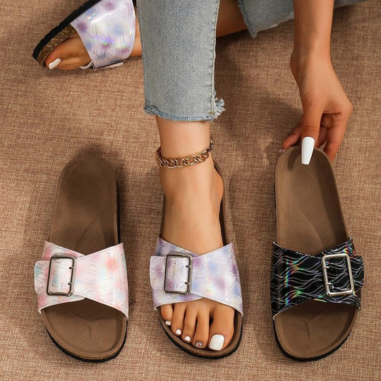 Damen Komfortable Riemchen-Sandalen mit modischem Schnallen-Design EB