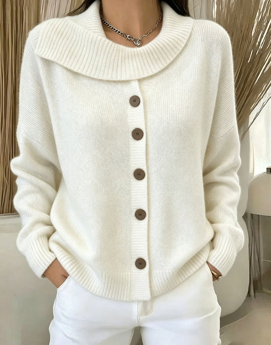 Damen Kuscheliger Knopf-Cardigan mit breitem Rollkragen und gerippten Bündchen EB