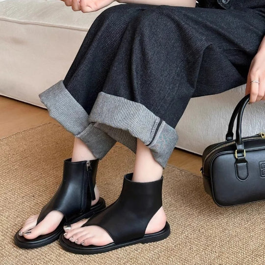 Damen modische Zehentrenner-Sandalen mit geschlossenen Fersen und seitlichem Reißverschluss EB