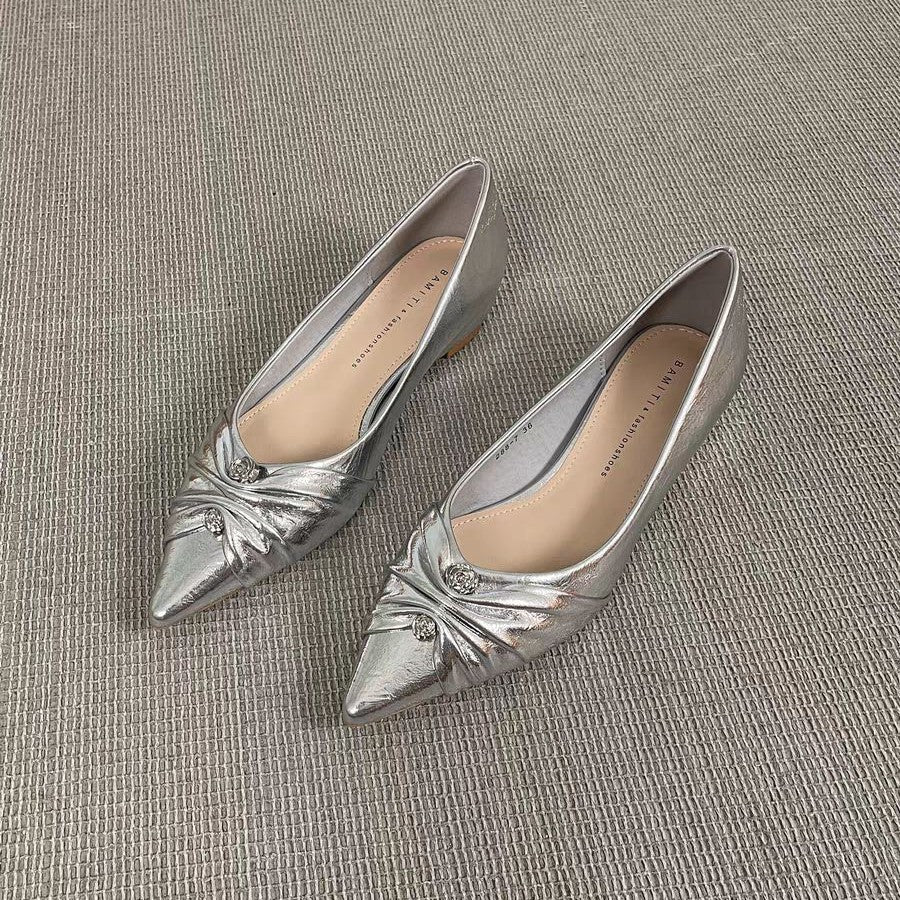 Damen elegante spitze Ballerinas mit kunstvollem Schleifenakzent EB