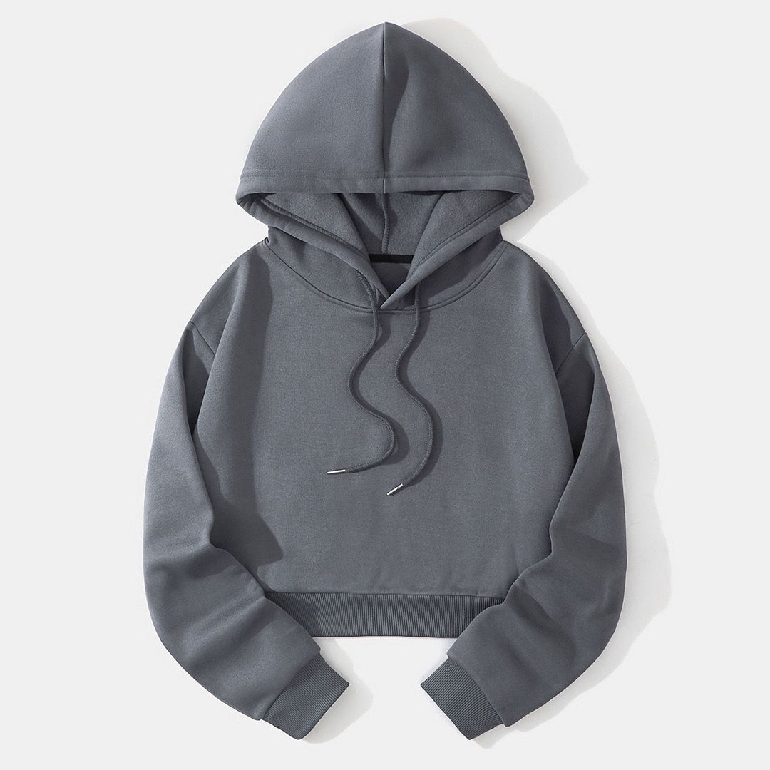 Damen nan cropped Kapuzenpullover mit weichem Fleece‑Innenfutter und elastischem Rippbund EB