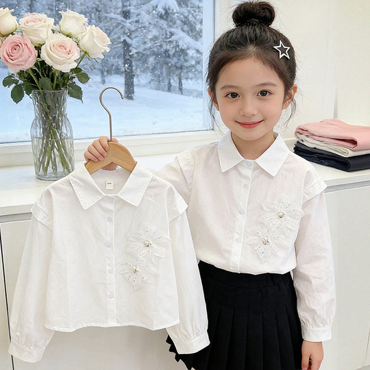 Mädchen elegante Bluse mit floralen Applikationen EB
