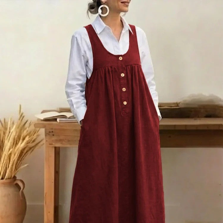 Damen Maxikleid mit Knopf- und Taschen-Details EB