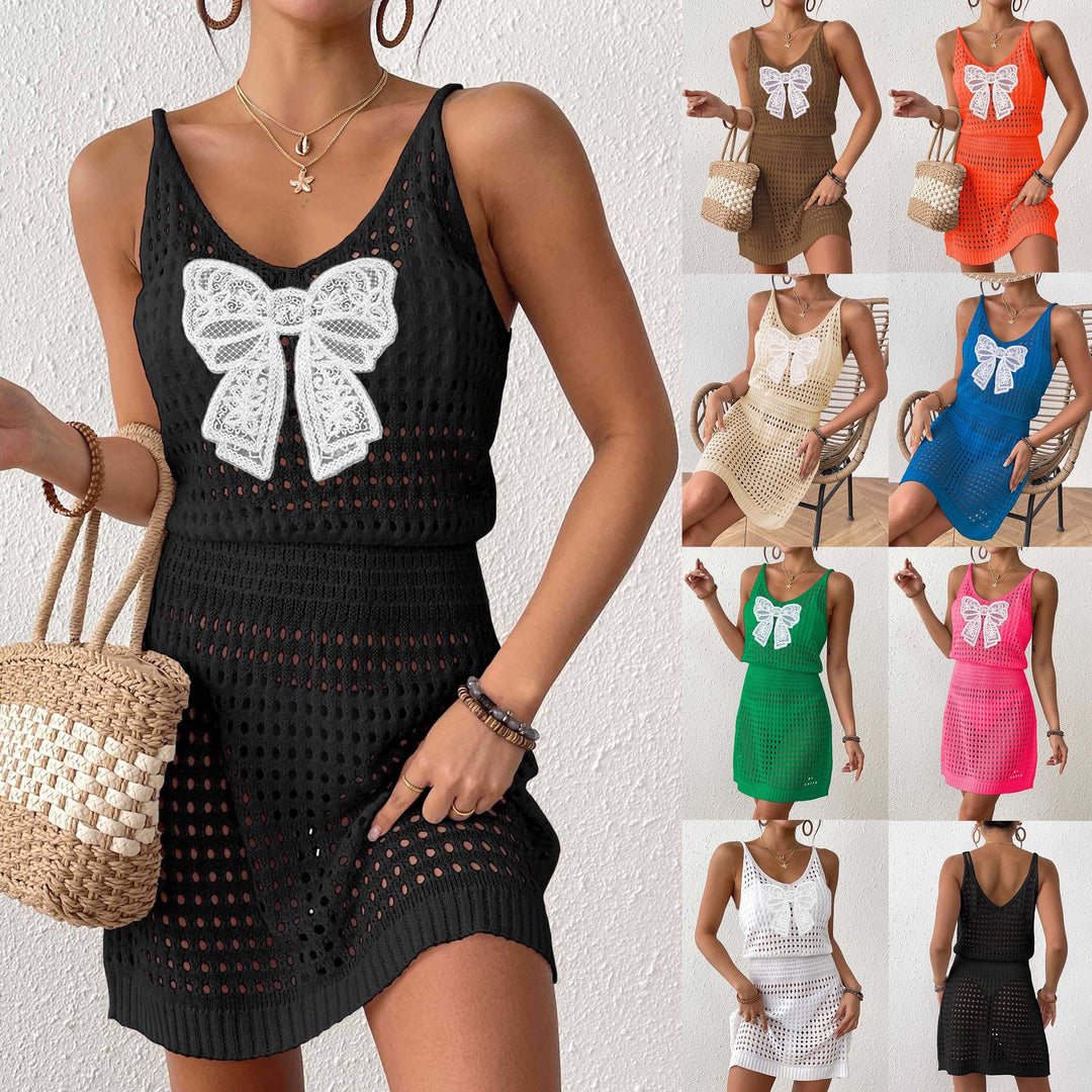 Damen Netz-Strandkleid mit großer Schleifen-Applikation EB