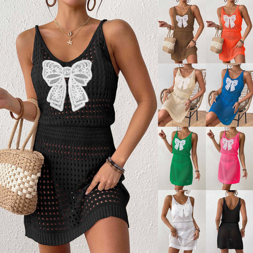 Damen Netz-Strandkleid mit großer Schleifen-Applikation EB