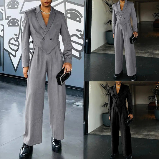 Damen nan Business-Set mit asymmetrischem Drapé-Blazer und Bundfaltenhose mit Gummibund EB