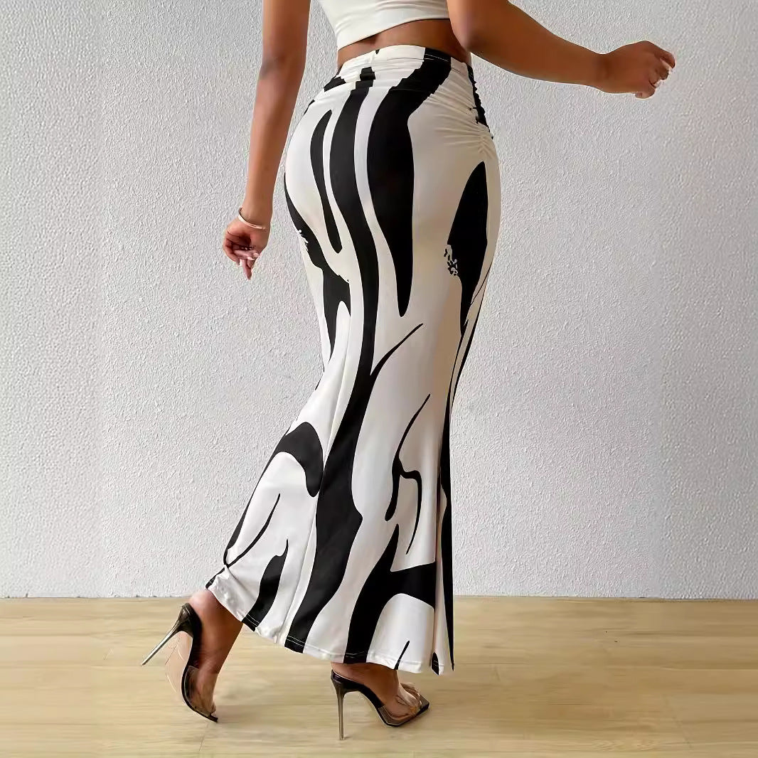 Damen Eleganter Maxirock mit modernem Muster und elastischem Bund EB