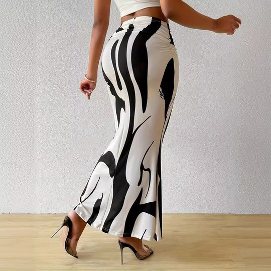 Damen Eleganter Maxirock mit modernem Muster und elastischem Bund EB