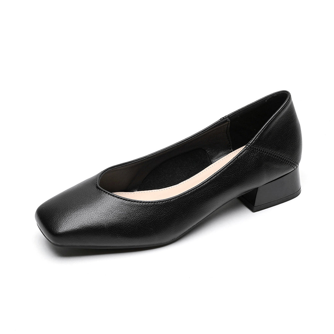 Damen elegante Ballerinas mit quadratischer Kappe und komfortablem Blockabsatz EB