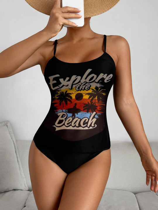 Damen Einteiliger Badeanzug mit trendigem Grafikdesign EB