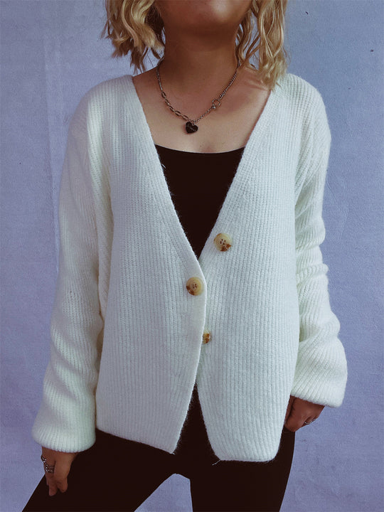 Damen lässiger Strickcardigan mit dekorativen Knopfdetails EB