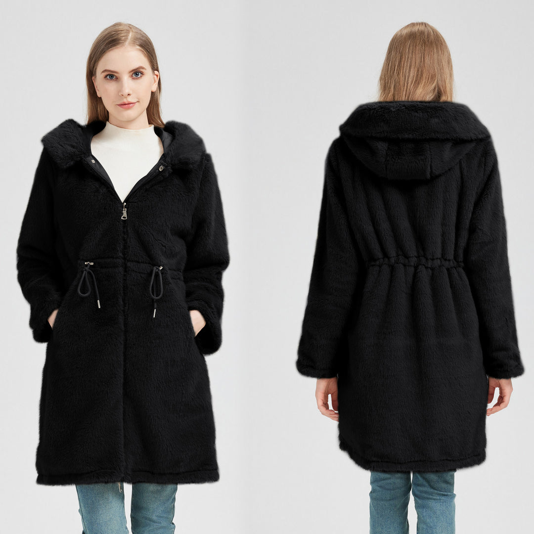 Damen Eleganter und warmer Parka mit abnehmbarem Kunstfellkragen und praktischen Schnürdetails EB