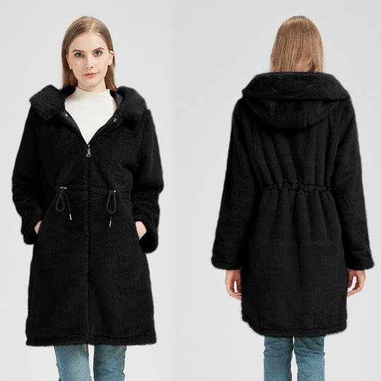 Damen Eleganter und warmer Parka mit abnehmbarem Kunstfellkragen und praktischen Schnürdetails EB
