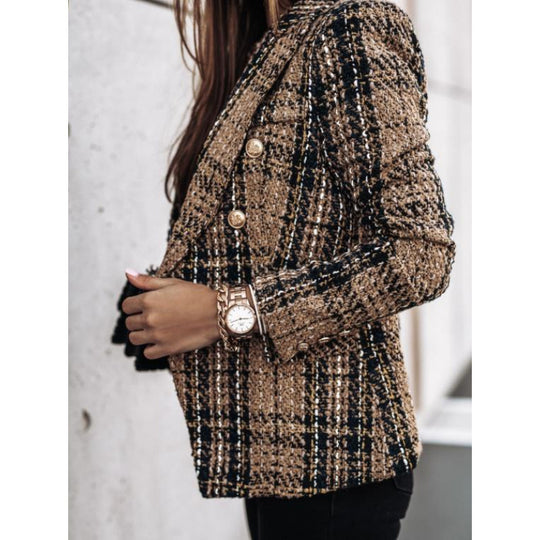 Damen nan eleganter Tweed-Blazer mit Doppelknopf, strukturierter Webung und aufgesetzten Taschen EB