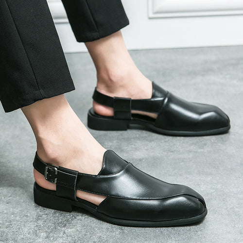 Damen elegante Leder-Mokassins mit verstellbarem Riemen EB