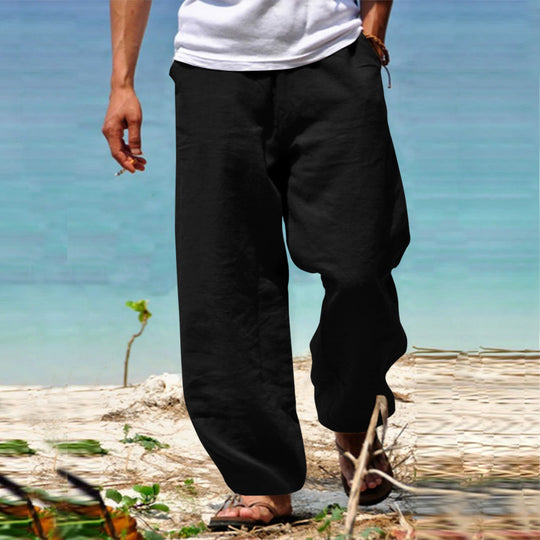 Herren nan lässige Strandhose im Palazzoschnitt aus atmungsaktivem Leinen-Baumwollmix mit Komfortbund EB