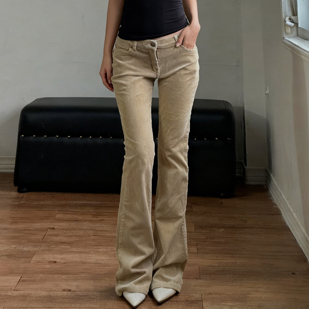Damen nan Corduroy Schlaghose mit hoher Taille, figurformenden Nähten und weitem Bootcut EB