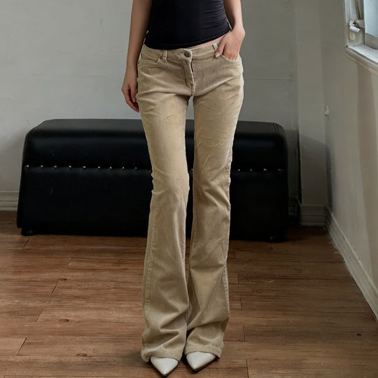 Damen nan Corduroy Schlaghose mit hoher Taille, figurformenden Nähten und weitem Bootcut EB