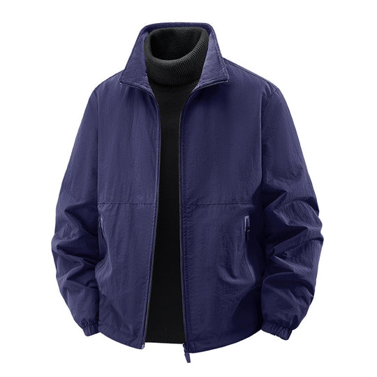 Men's  minimalist stand-collar travel jacket with sealed zip pockets and elastic cuffs EB