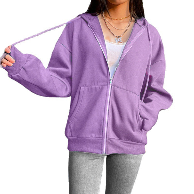 Damen nan legerer Kapuzen-Zipper mit Oversize-Passform, Kängurutaschen und durchgehendem Reißverschluss EB