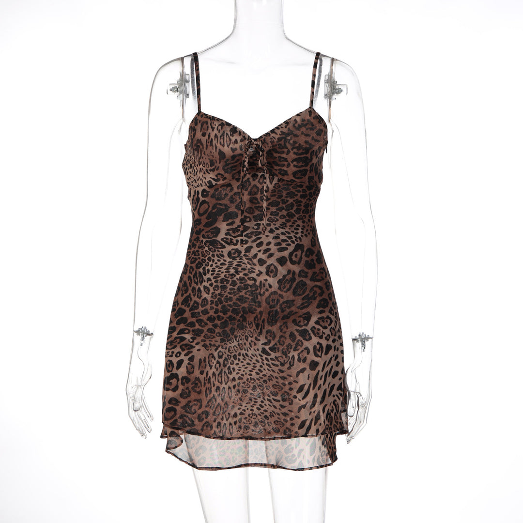 Damen Nachtkleid mit tierischem Muster und zartem Spaghettiträgerschnitt EB