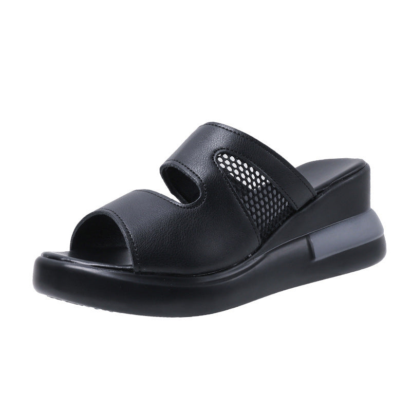 Damen Wedge-Pantoletten mit luftiger Mesh-Einsatz und komfortablem Fußbett EB