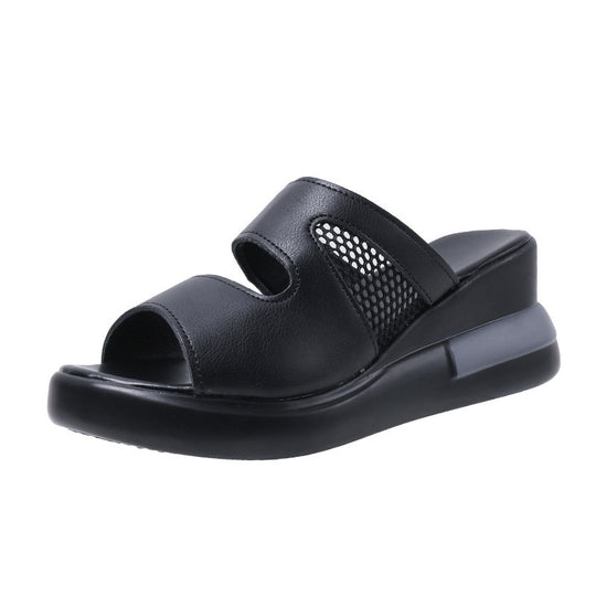 Damen Wedge-Pantoletten mit luftiger Mesh-Einsatz und komfortablem Fußbett EB