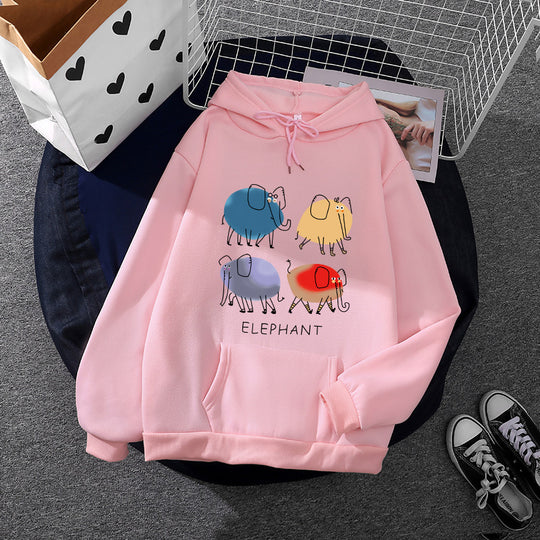 Damen nan Kapuzenpullover mit minimalistischer Grafik, lockerer Oversize-Passform und Kängurutasche EB