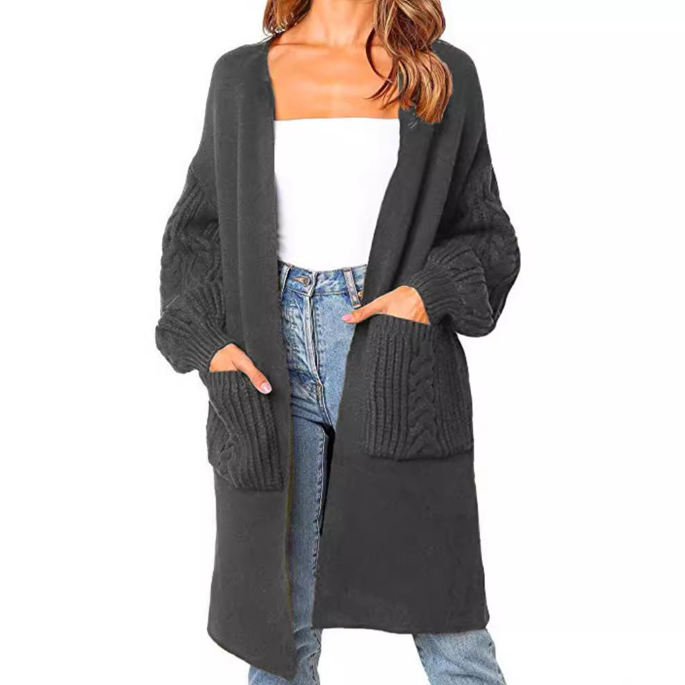 Damen Großer Strickcardigan mit voluminösen Ärmeln und praktischen Taschen EB
