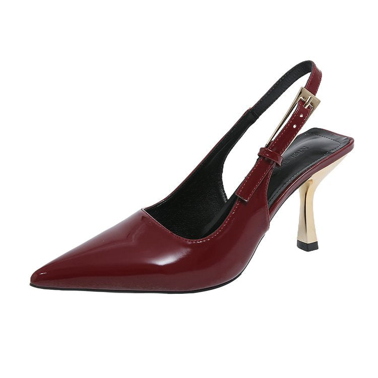 Damen elegante Slingback-Pumps mit spitzem Zehenbereich und glanzvollem Blockabsatz EB