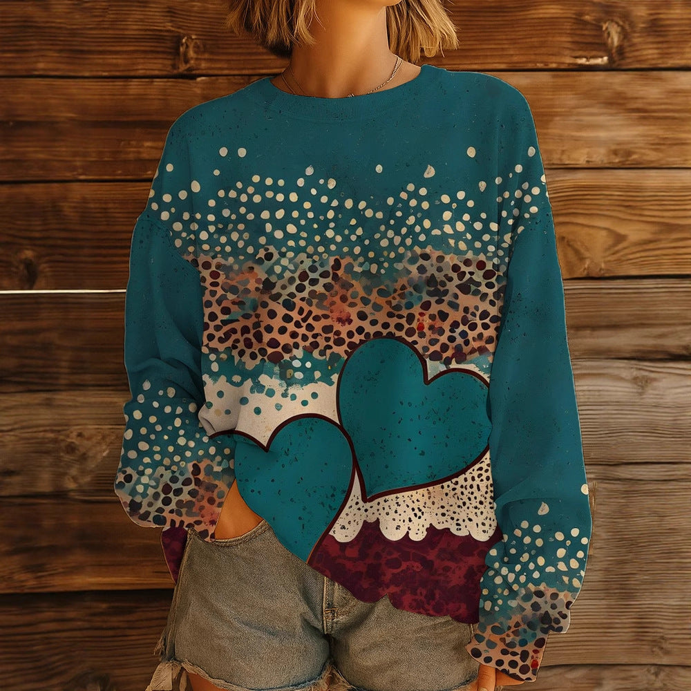 Damen Geblümter Oversize-Sweatshirt-Pullover mit Rundhals und Ballonärmeln EB