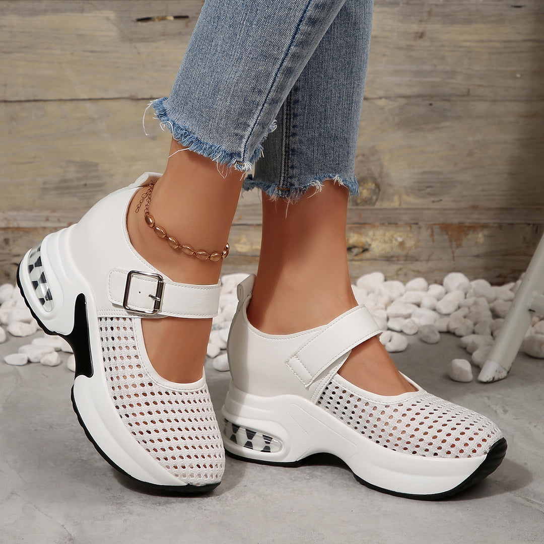 Damen Sportliche Sneakers mit atmungsaktivem Netzdesign und verstellbarem Riemen EB