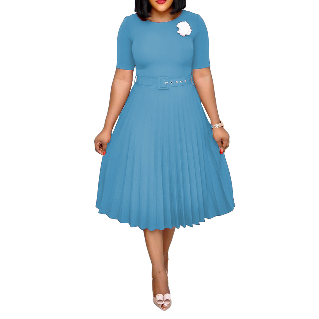 Damen Plissiertes Kleid mit Taillengürtel und eleganter Silhouette EB