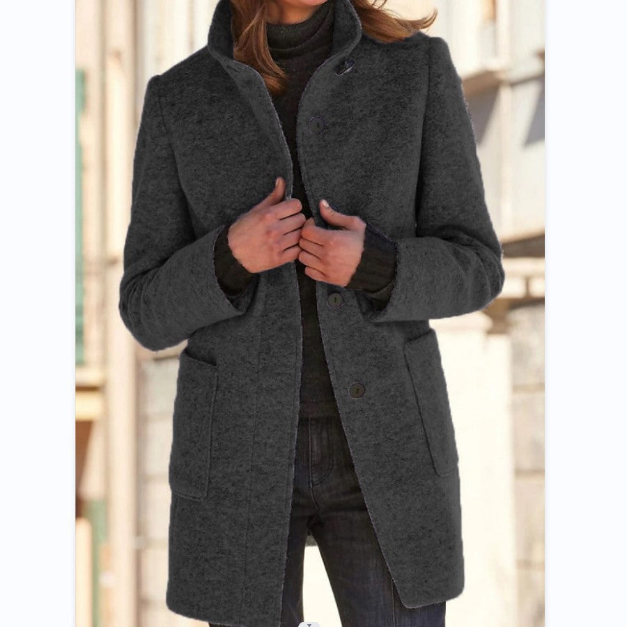 Damen Wollmantel mit eleganter Knopfdetail und praktischen Taschen EB