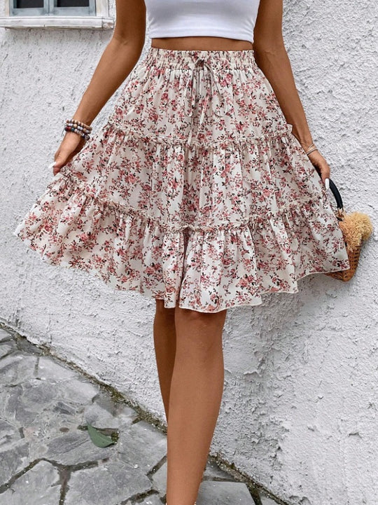 Damen Sommerrock mit charmanten Volantdetails und floralem Muster EB