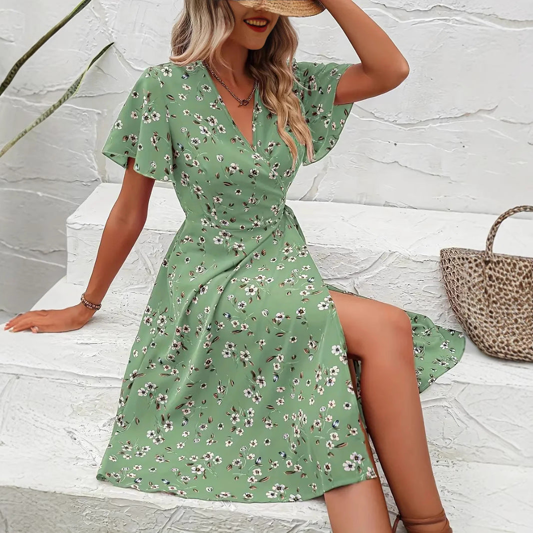 Damen Wickelkleid mit floralem Muster und Schnittdetails EB