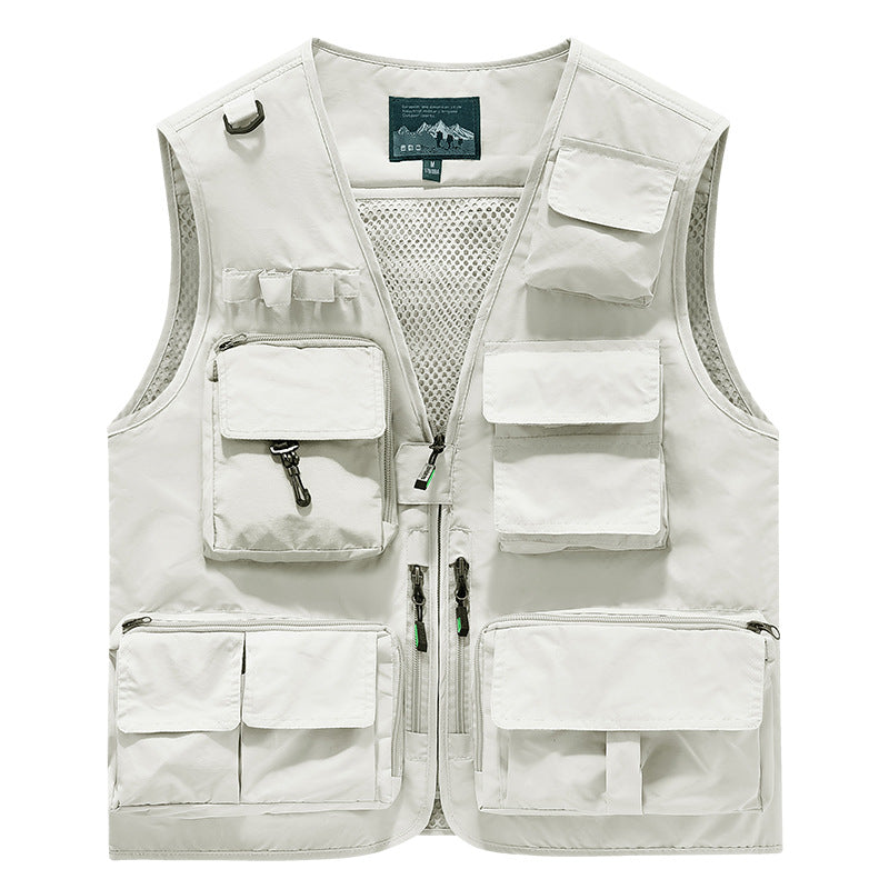 Herren Multifunktionale Outdoor-Utility‑Weste mit Mesh‑Innenfutter und zahlreichen Taschen EB