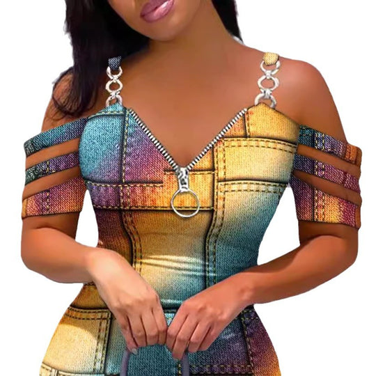 Damen Figurbetontes Kleid mit seitlichem Reißverschluss und modernen Trägerdetails EB