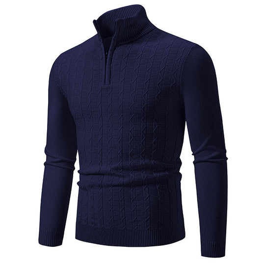 Herren modischer Strickpullover mit Stehkragen und Reißverschluss EB