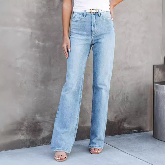 Damen High-Waist Bootcut Jeans mit raffinierter Waschung und bequemer Passform EB