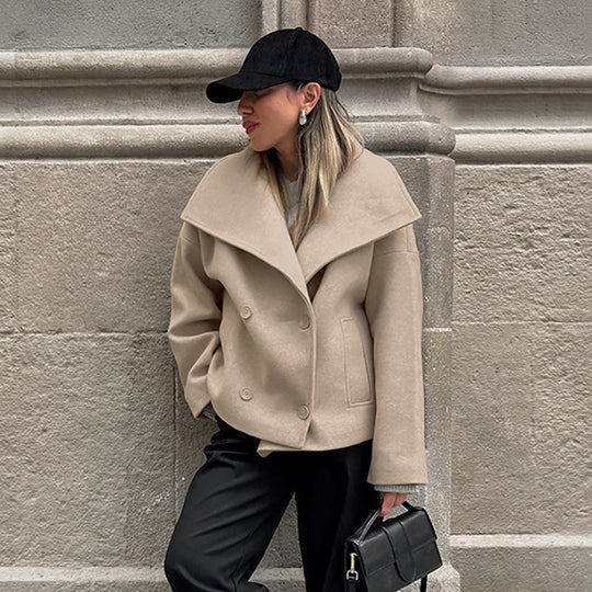 Damen Oversized Wolljacke mit breitem Revers EB