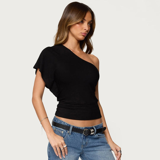 Damen asymmetrisches Oberteil mit gestreiftem Design und fließendem Stoff EB
