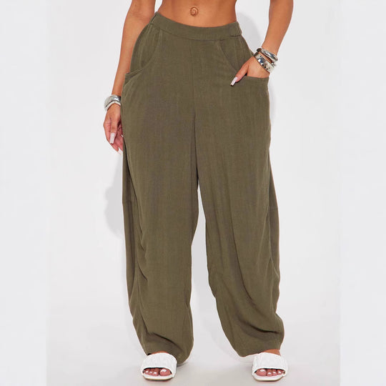 Damen Lässige Weite Stoffhosen mit praktischen Taschen EB