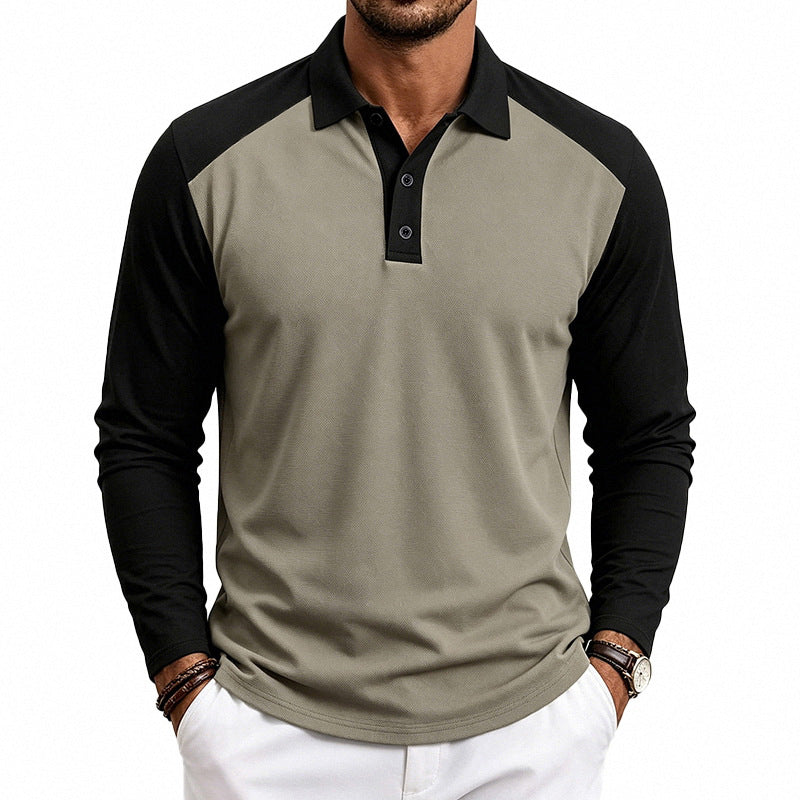 Herren nan langärmeliges Raglan-Polo aus Baumwollmix mit Knopfleiste und ergonomischem Schnitt EB