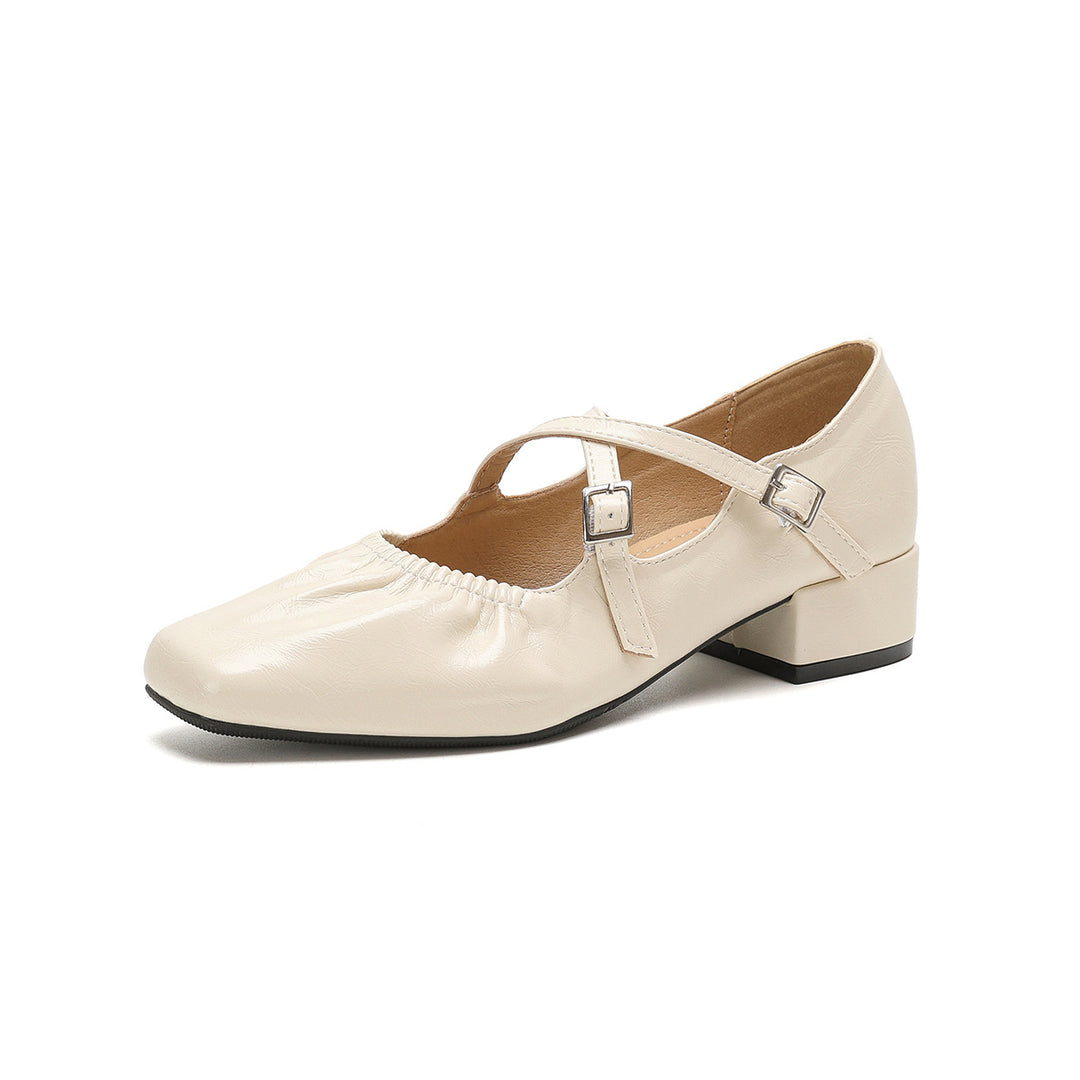 Damen Elegante Ballerinas mit verstellbarem Riemchen und komfortablem Blockabsatz EB