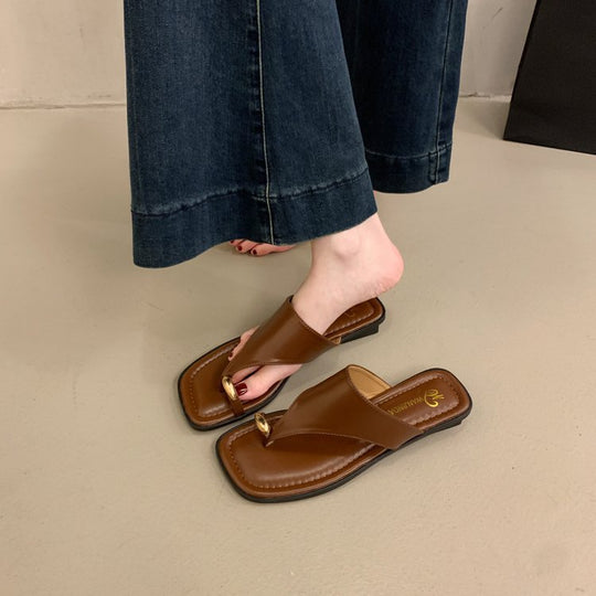 Damen elegante Zehentrenner-Pantoletten mit dekorativem Schmuckdetail EB